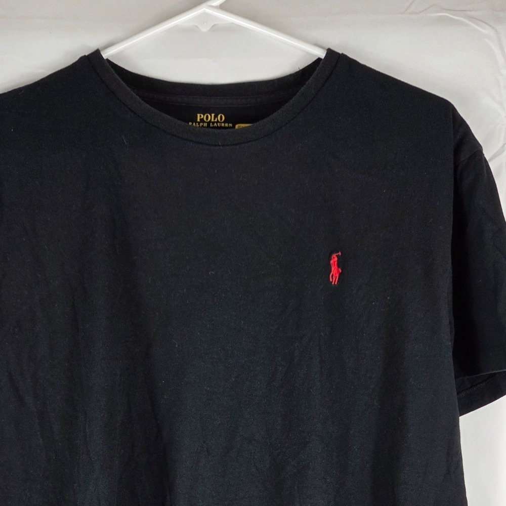 Polo Ralph Lauren Mens Large T-Shirt‎ Black Red Pony Logo Cotton Short Sleeve